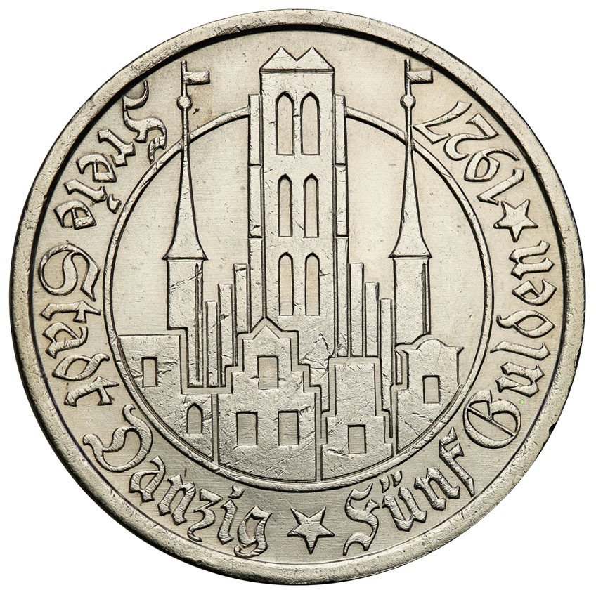 Wolne Miasto Gdańsk / Danzig. 5 Guldenów 1927 Kościół NMP